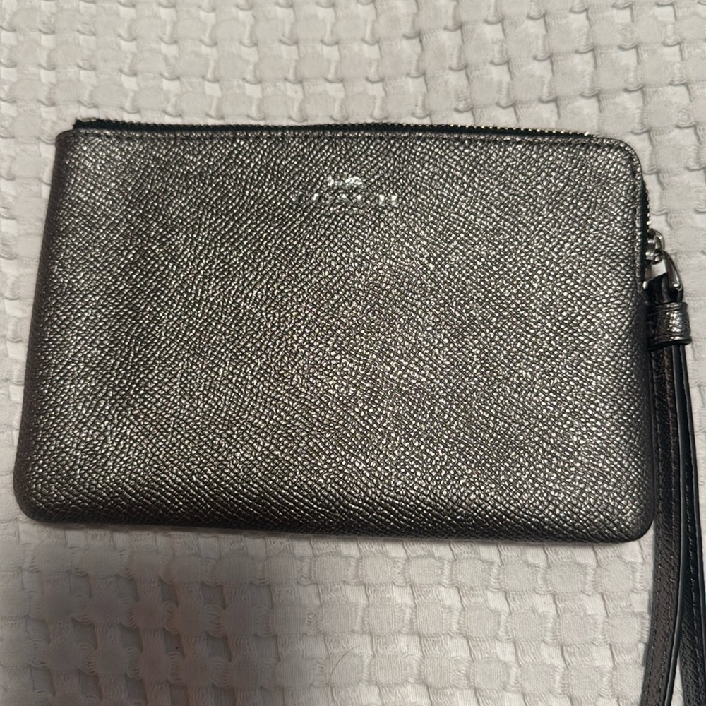 New Coach wristlet small silver corner zip wristlet